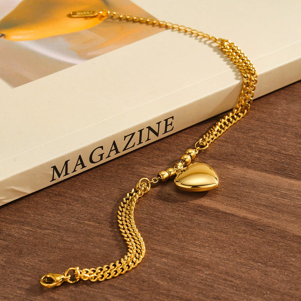 Women's Stainless Steel Heart Pendant Bracelet With Geometric Style And 18K Gold Vacuum Plated Finish
