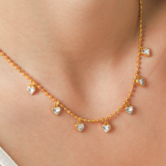 Women’s Stainless Steel Heart Pendant Necklace With Zircon Accent Pvd Vacuum Gold Plated Ins Style Regular Chain