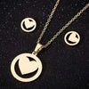 Women's Stainless Steel Heart Pendant Ochain Necklace And Matching Earrings Set With Electroplated Finish