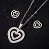 Women's Stainless Steel Heart Pendant Ochain Necklace And Matching Earrings Set With Electroplated Finish