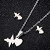 Women's Stainless Steel Heart Pendant Ochain Necklace And Matching Earrings Set With Electroplated Finish