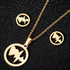 Women's Stainless Steel Heart Pendant Ochain Necklace And Matching Earrings Set With Electroplated Finish