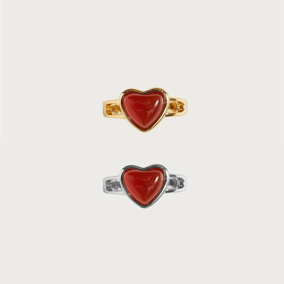 Women's Stainless Steel Heart Shaped Agate Retro Ring With Electroplating