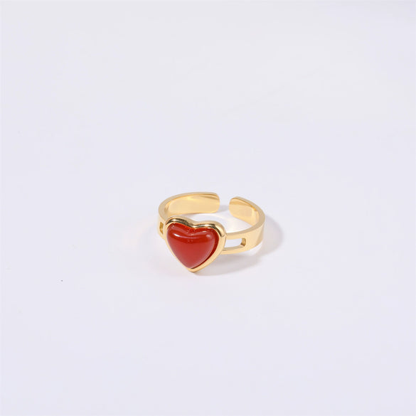 Women's Stainless Steel Heart Shaped Agate Retro Ring With Electroplating