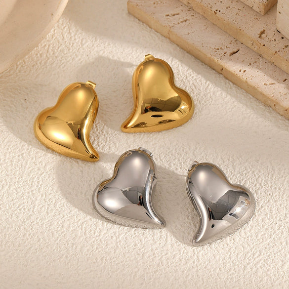 Women's Stainless Steel Heart Shaped Electroplated Geometric Love Earrings