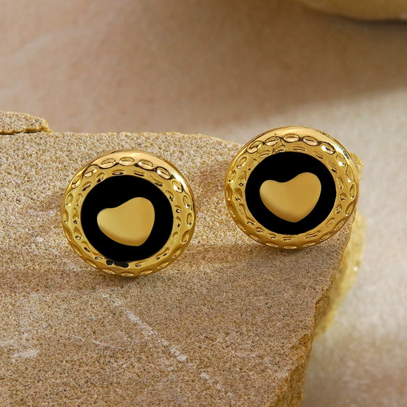Women's Stainless Steel Heart Shaped Geometric Earrings With Oil Drip Finish Electroplated Fashion Jewelry
