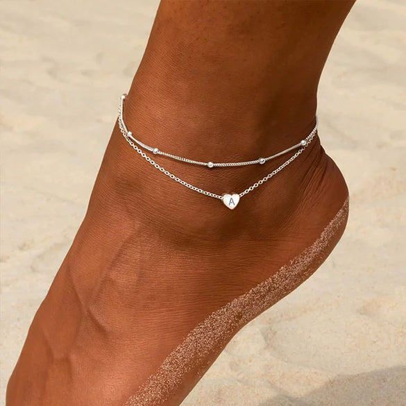 Women's Stainless Steel Heart Shaped Letter Anklet Fashion Simple Alphabet Jewelry