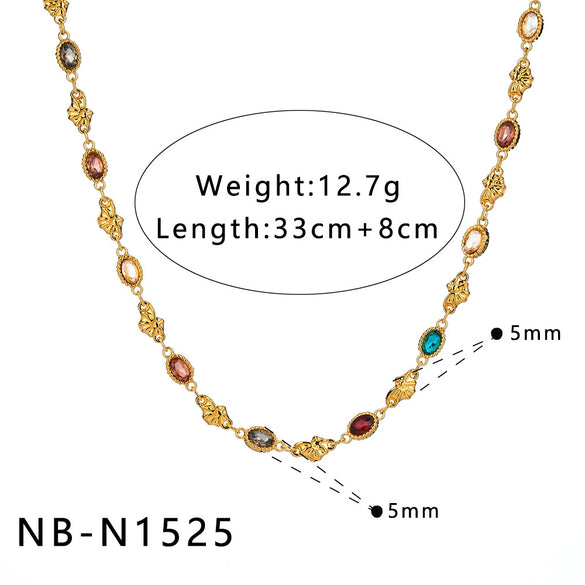 Women's Stainless Steel Heart Shell Geometric Necklace And Bracelet Set With 18K Vacuum Plated Regular Chain