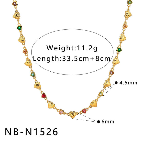 Women's Stainless Steel Heart Shell Geometric Necklace And Bracelet Set With 18K Vacuum Plated Regular Chain
