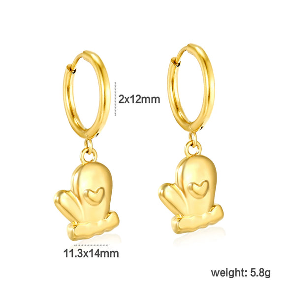 Women's Stainless Steel Heart Water Drop And Bell Pendant Necklace And Earrings Set With Electroplated Geometric Design