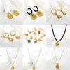 Women's Stainless Steel Heart Water Drop And Bell Pendant Necklace And Earrings Set With Electroplated Geometric Design
