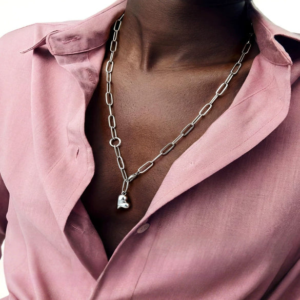 Women's Stainless Steel Heart Y Necklace With Geometric Pendant Electroplated Light Luxury Layered Clavicle Chain