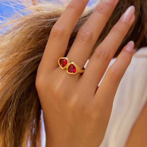 Women's Stainless Steel Heart Zircon Ring With Geometric Pattern And Electroplating