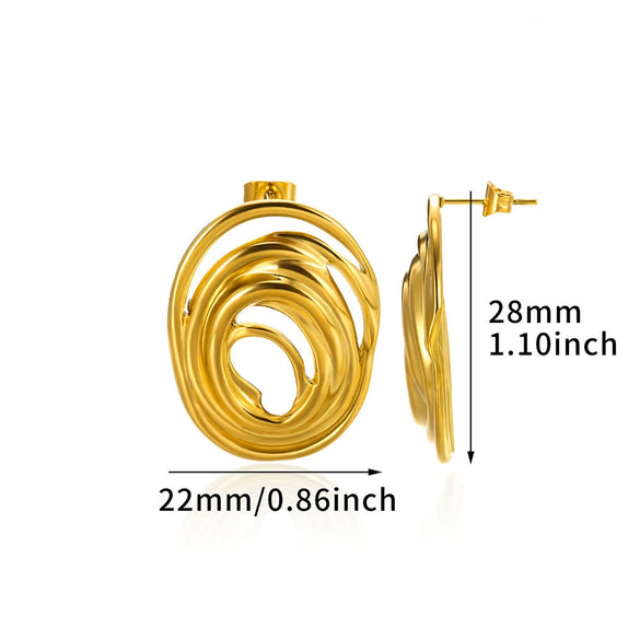Women's Stainless Steel Heartshaped Golden Exaggerated Stud Earrings With Petals Textured And Electroplating Design