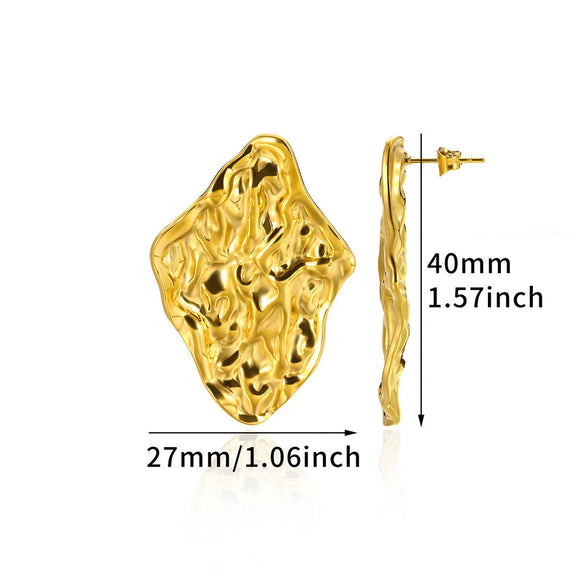 Women's Stainless Steel Heartshaped Golden Exaggerated Stud Earrings With Petals Textured And Electroplating Design
