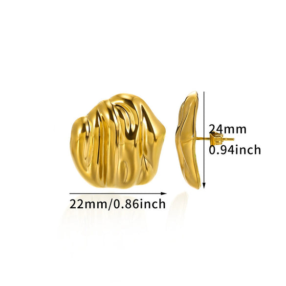 Women's Stainless Steel Heartshaped Golden Exaggerated Stud Earrings With Petals Textured And Electroplating Design