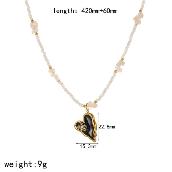 Women's Stainless Steel Heartshaped Love Necklace With Diamondencrusted And Electroplated Design