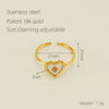 Women's 316L Stainless Steel Heartshaped Open Ring With Fourleaf Clover Pattern And Electroplating