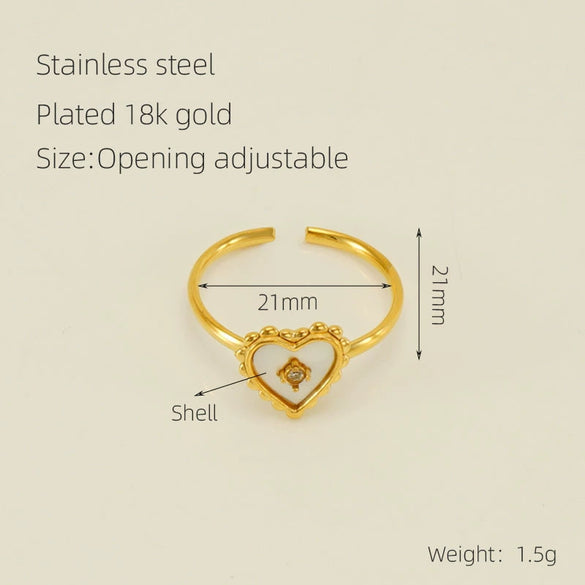 Women's 316L Stainless Steel Heartshaped Open Ring With Fourleaf Clover Pattern And Electroplating