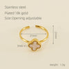 Women's 316L Stainless Steel Heartshaped Open Ring With Fourleaf Clover Pattern And Electroplating