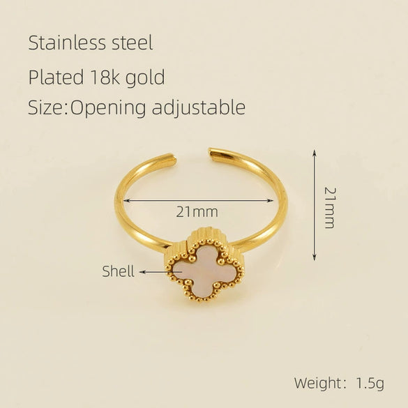 Women's 316L Stainless Steel Heartshaped Open Ring With Fourleaf Clover Pattern And Electroplating