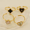 Women's 316L Stainless Steel Heartshaped Open Ring With Fourleaf Clover Pattern And Electroplating