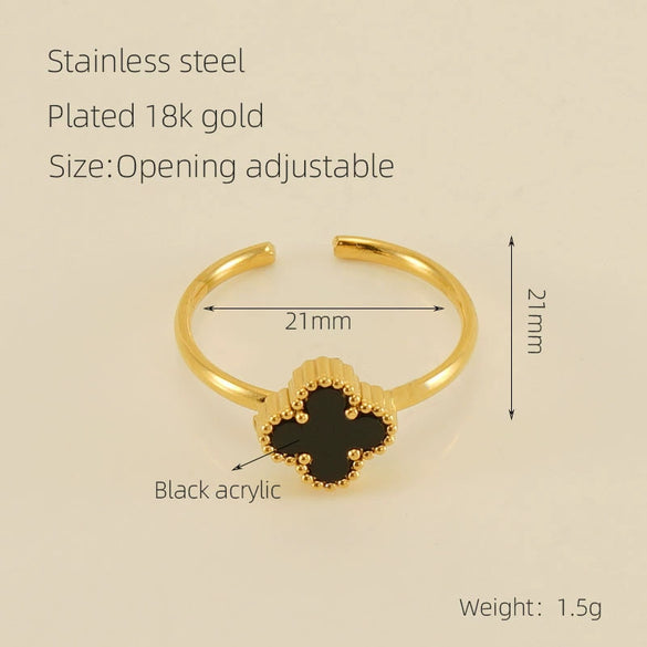Women's 316L Stainless Steel Heartshaped Open Ring With Fourleaf Clover Pattern And Electroplating