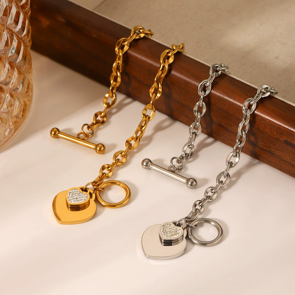 Women's Stainless Steel Heartshaped Ot Buckle Pendant Bracelet With Geometric Pattern And Electroplating
