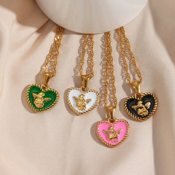Women's Stainless Steel Heartshaped Retro Trendy Pendant Jewelry With Geometric Pattern And Electroplating