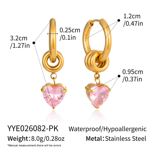 Women's Stainless Steel Heartshaped Zircon Earrings With Pvd Vacuum Gold Plating Elegant Fashion Jewelry