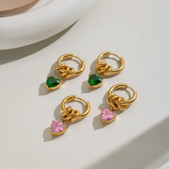 Women's Stainless Steel Heartshaped Zircon Earrings With Pvd Vacuum Gold Plating Elegant Fashion Jewelry