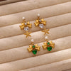 Women's Stainless Steel Heartshaped Zircon Pearl Bow Geometric Earrings