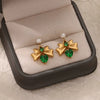 Women's Stainless Steel Heartshaped Zircon Pearl Bow Geometric Earrings