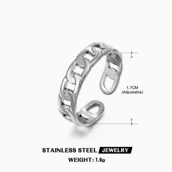 Women's Stainless Steel Hip Hop Opening Adjustable Ring With Geometric Design And Real Gold Electroplated