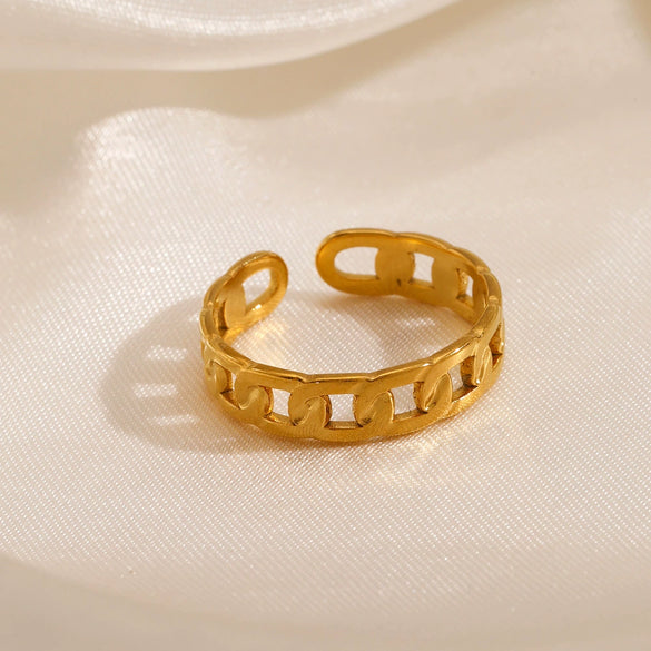 Women's Stainless Steel Hip Hop Opening Adjustable Ring With Geometric Design And Real Gold Electroplated