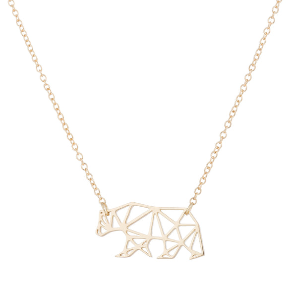 Women's Stainless Steel Hollow Bear Pendant Necklace With Geometric Animal Design And Electroplated Finish