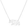 Women's Stainless Steel Hollow Bear Pendant Necklace With Geometric Animal Design And Electroplated Finish