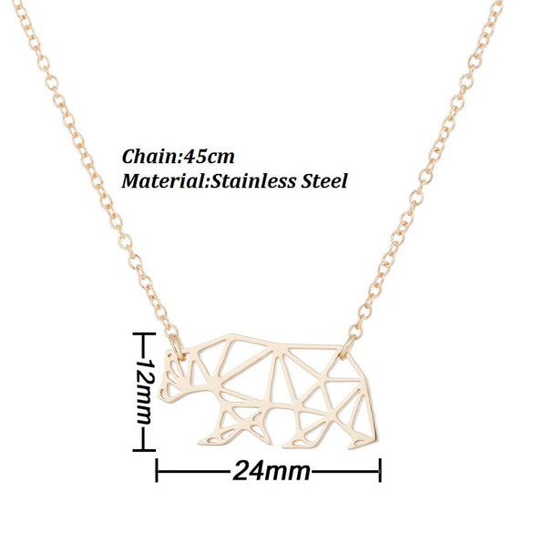 Women's Stainless Steel Hollow Bear Pendant Necklace With Geometric Animal Design And Electroplated Finish