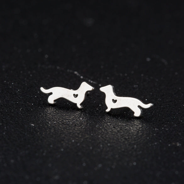 Women's Stainless Steel Hollow Out Heart Dog Earrings With Electroplated Finish Cute Animal Zodiac Jewelry Design