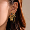 Women's Stainless Steel Hollow Petals Inlaid With Colorful Natural Stone Retro Electroplated Earrings