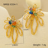 Women's Stainless Steel Hollow Petals Inlaid With Colorful Natural Stone Retro Electroplated Earrings