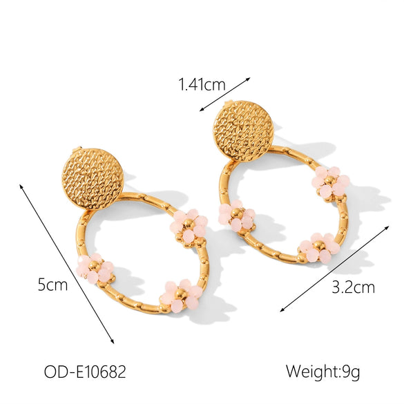 Women's Stainless Steel Hoop Earrings Inlaid With Flower Geometric Retro Electroplated