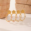 Women's Stainless Steel Hoop Earrings Inlaid With Flower Geometric Retro Electroplated