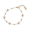 Women's Stainless Steel Imitation Pearl Double Layer Bracelet With Heart And Flower Design Electroplated Retro Fashion Jewelry