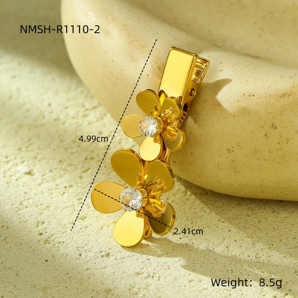 Women's Stainless Steel Inlay Fashion Flower Petals Oneword Clip Hairpin