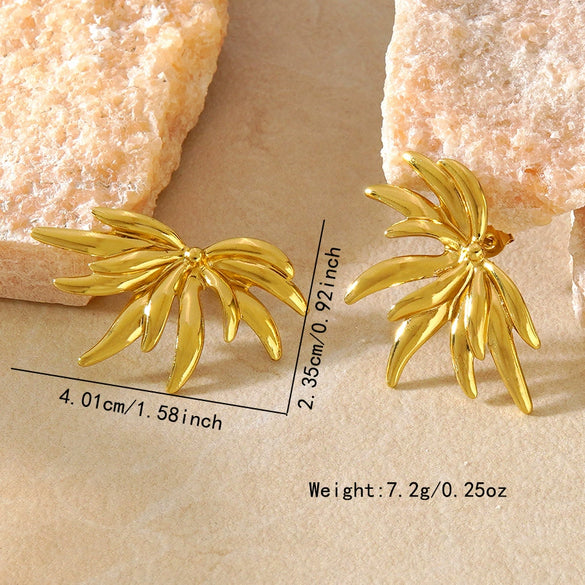 Women's Stainless Steel Irregular Geometric Leaf Flower Earrings Simple Modern Electroplated Fashion Jewelry