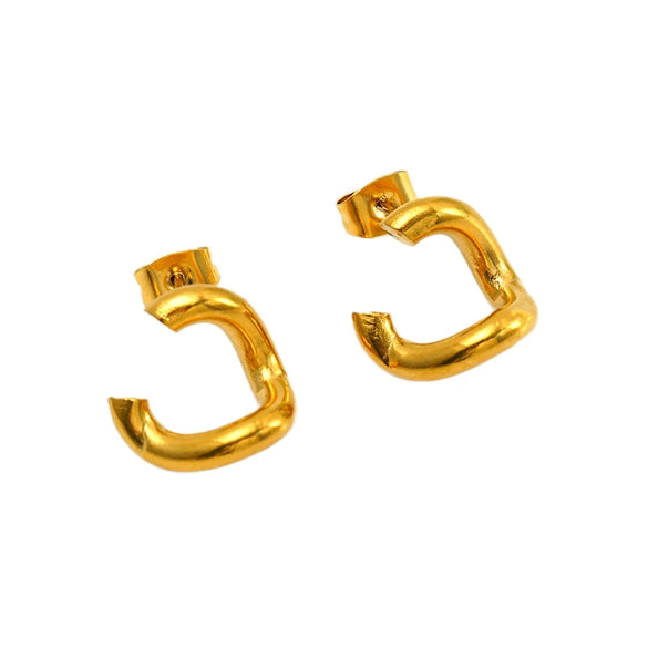 Women’s Stainless Steel Irregular Open Square Hoop Earrings With Geometric Design And Electroplated Finish