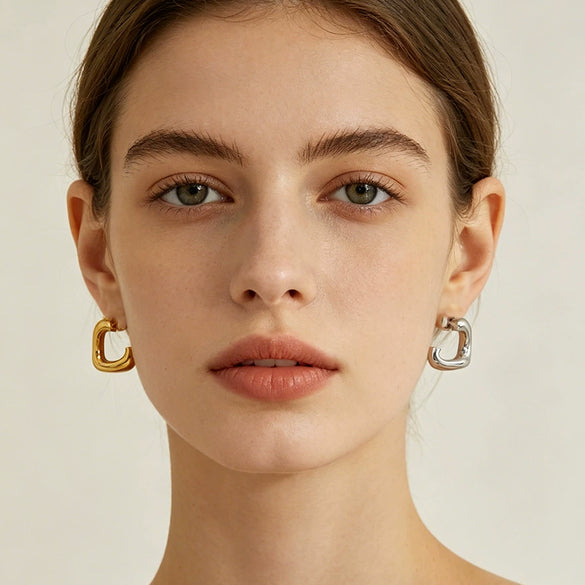 Women’s Stainless Steel Irregular Open Square Hoop Earrings With Geometric Design And Electroplated Finish