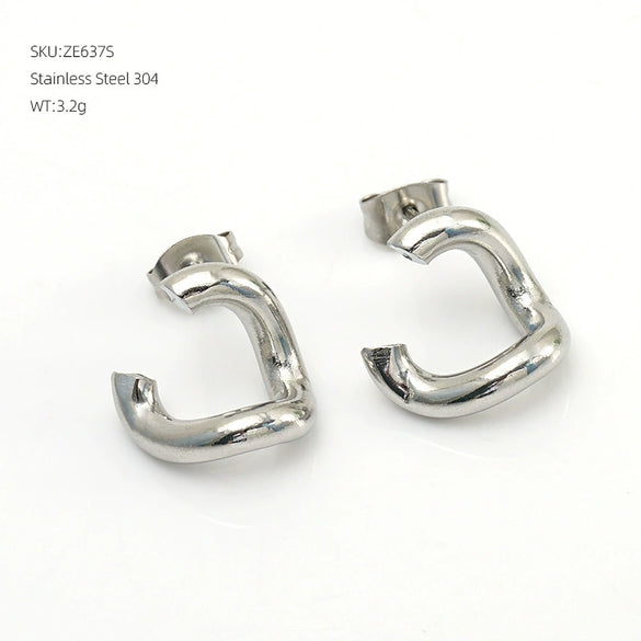 Women’s Stainless Steel Irregular Open Square Hoop Earrings With Geometric Design And Electroplated Finish