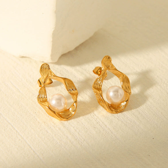 Women's Stainless Steel Irregular Pearl Electroplated Geometric Earrings